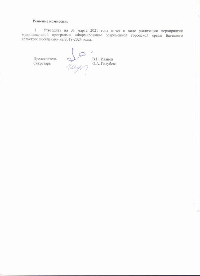 Протокол № 35 Заседания общественной комиссии по оценке предложений заинтересованных лиц по осуществлению контроля за реализацией мероприятий муниципальной программы "Формирование современной городской среды Батецкого сельского поселения" на 2018-2024 годы (проведен в онлайн-режиме) от 31.03.2021
