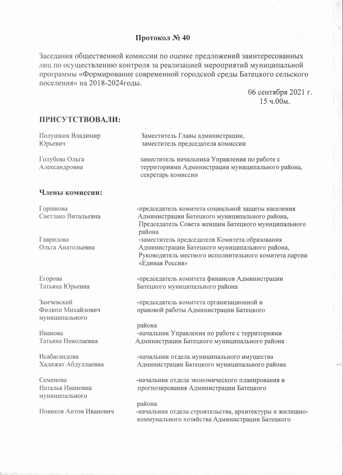 Протокол №40 от 06.09.2021
