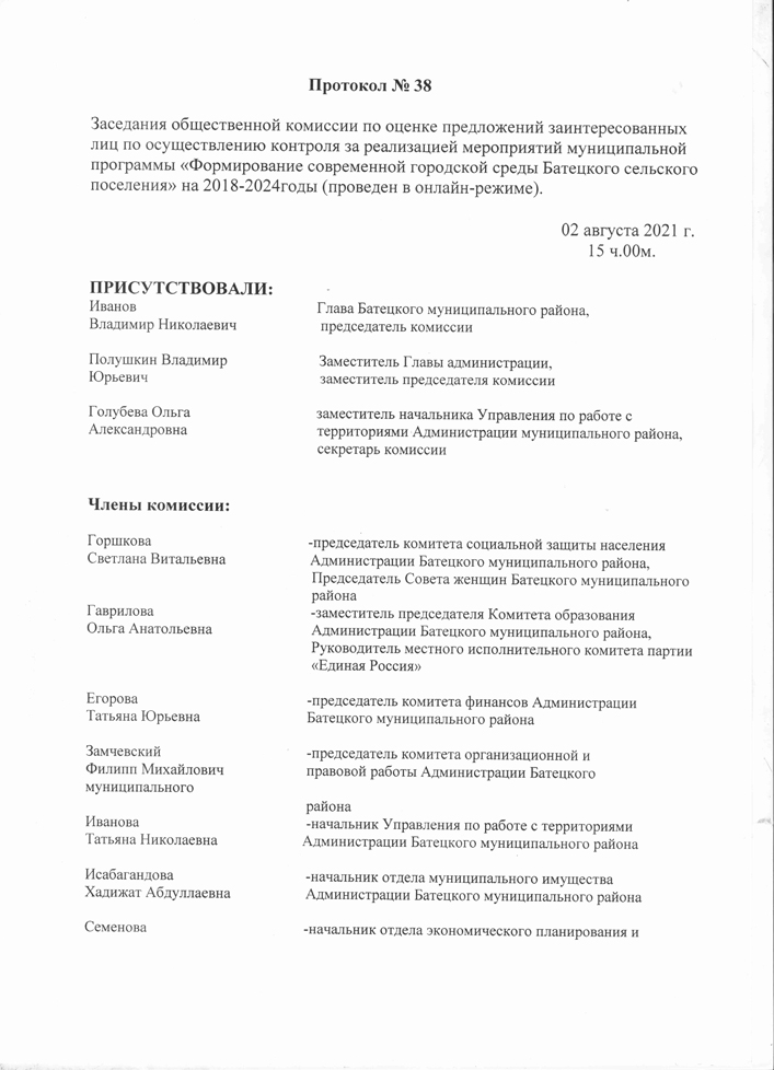 Протокол №38 от 02.08.2021