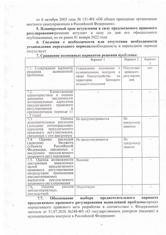 Уведомление о разработке проекта Решения Думы Батецкого муниципального района &laquo;Об утверждении Положения о муниципальном контроле в сфере благоустройства   на территории Батецкого сельского поселения&raquo;