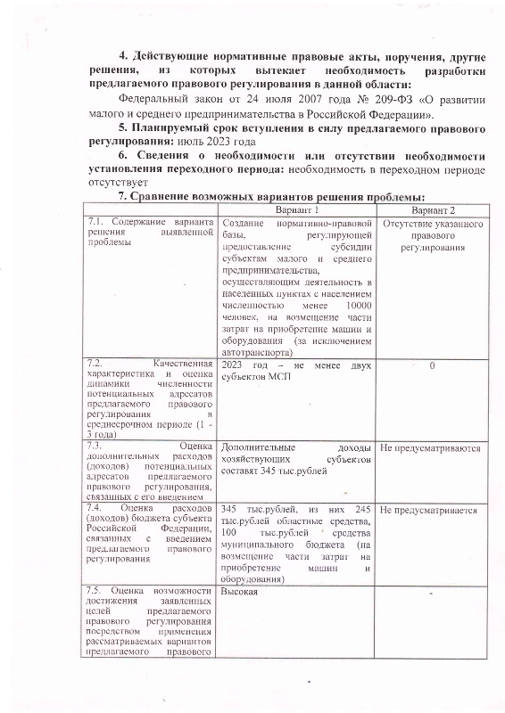 О разработке предлагаемого правового регулирования проекта постановления Администрации Батецкого муниципального района &laquo;Об утверждении Порядка предоставления субсидии субъектам малого и среднего предпринимательства, осуществляющим деятельность в населенных пунктах с населением численностью менее 10000 человек, на возмещение части затрат на приобретение машин и оборудования  (за исключением автотранспорта)&raquo;